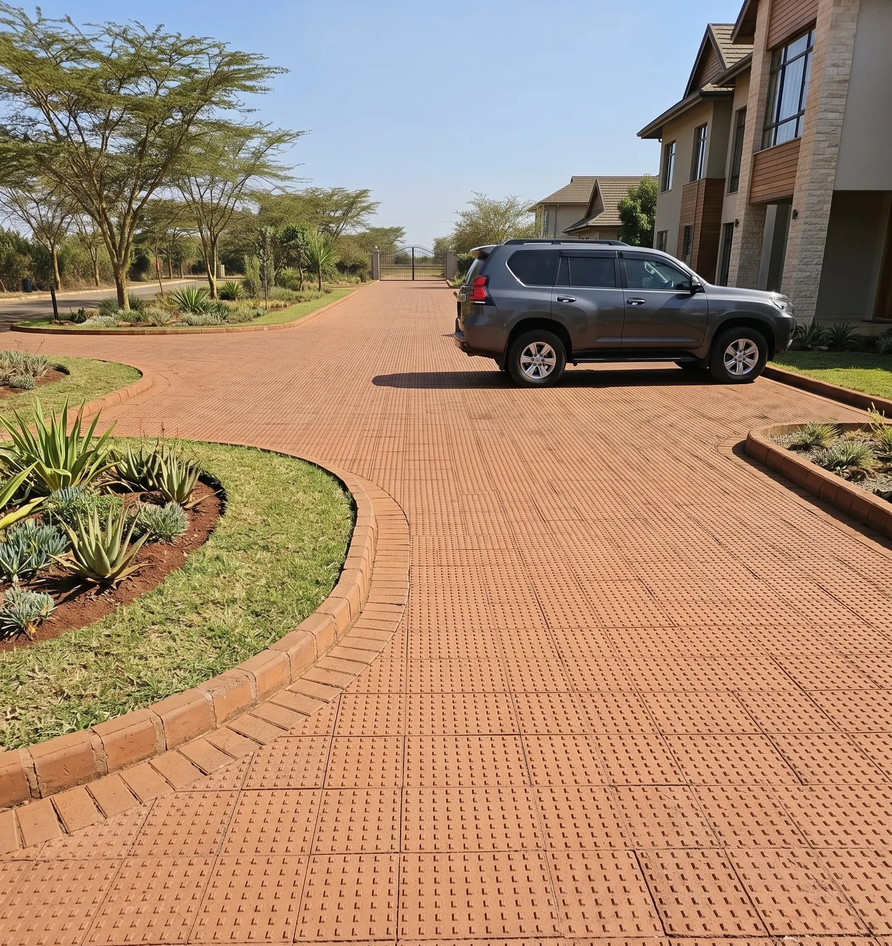 Residential driveway paved with Lexah interlocking pavers at Kamakis Estate
