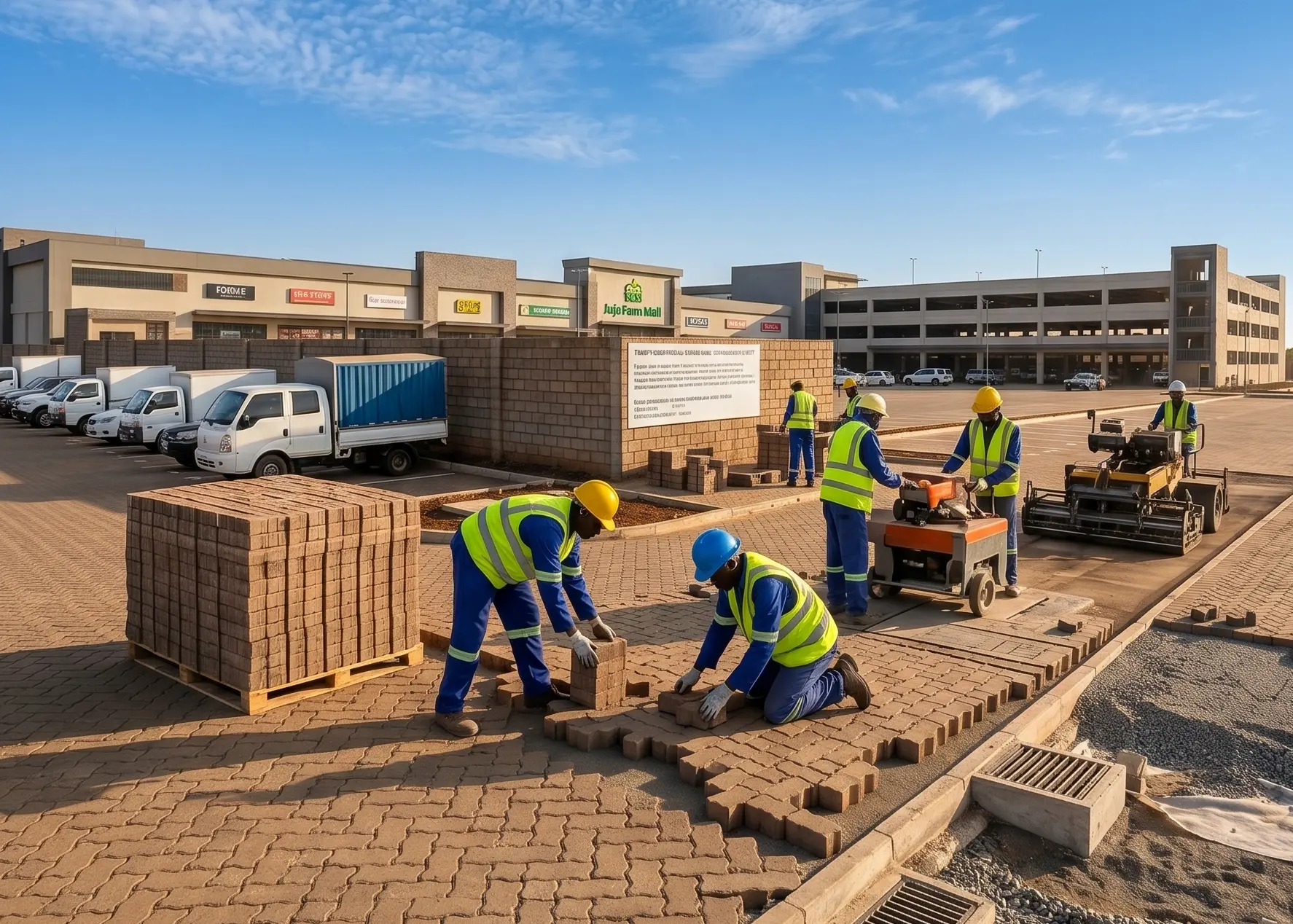 Commercial parking lot paved with Lexah pavers at Juja Farm Mall