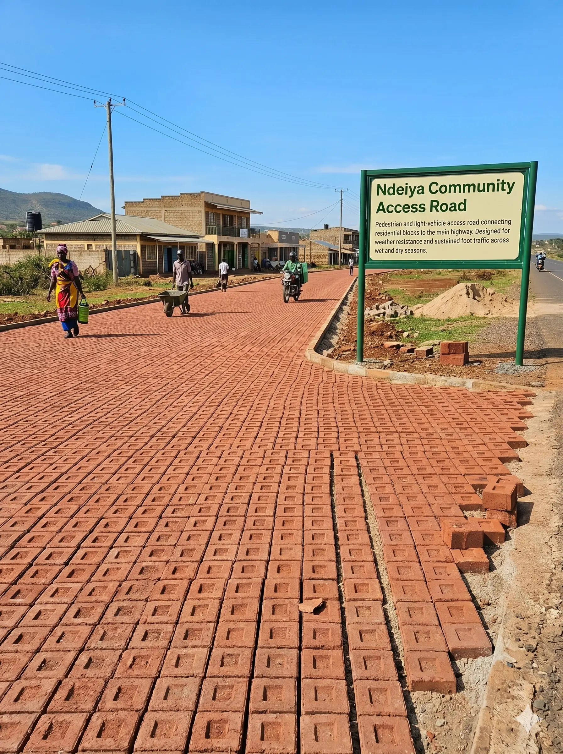 Community access road paved with Lexah materials in Ndeiya